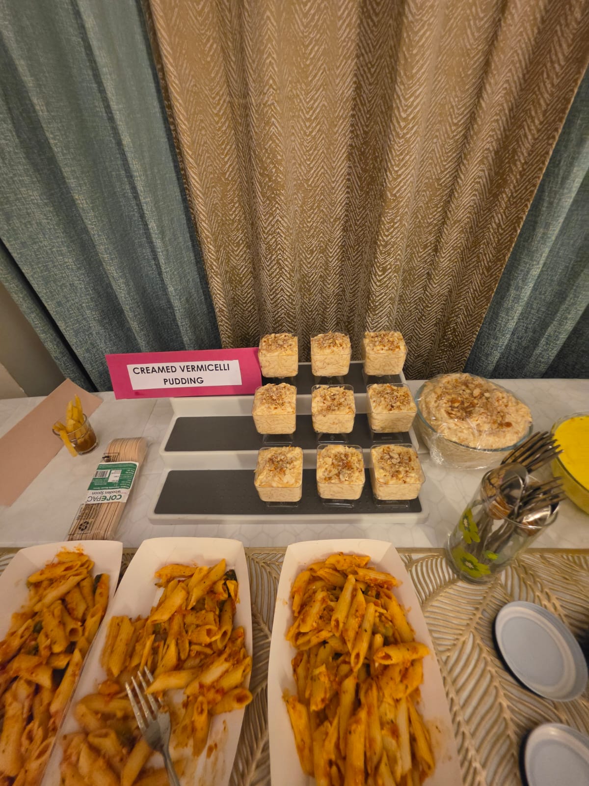 Buffet-with-service spread on a long table
